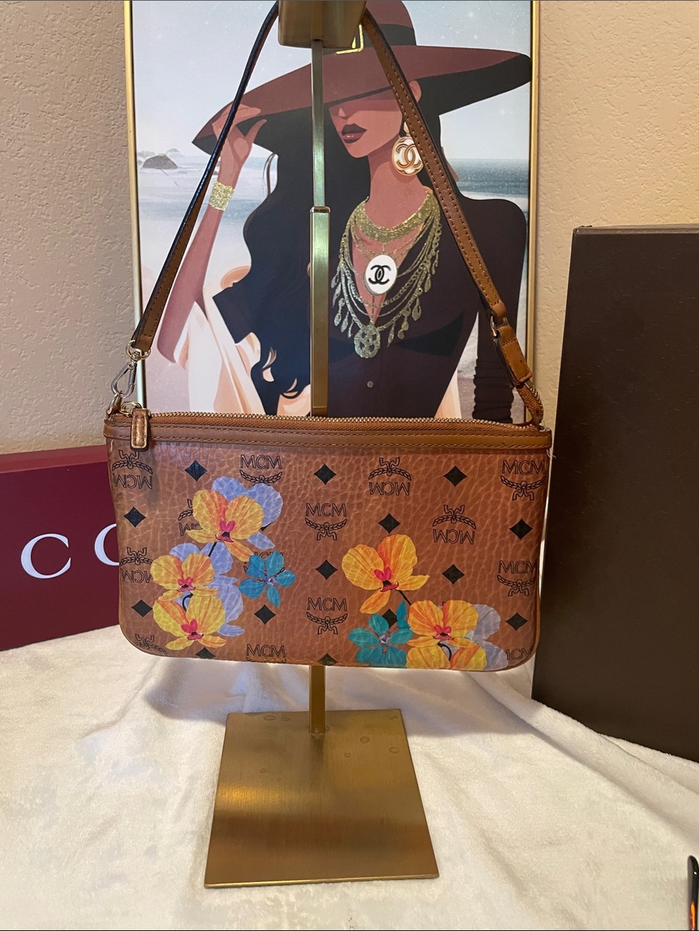 MCM Vintage Floral Visetos Zip Pochete Shoulder Bag